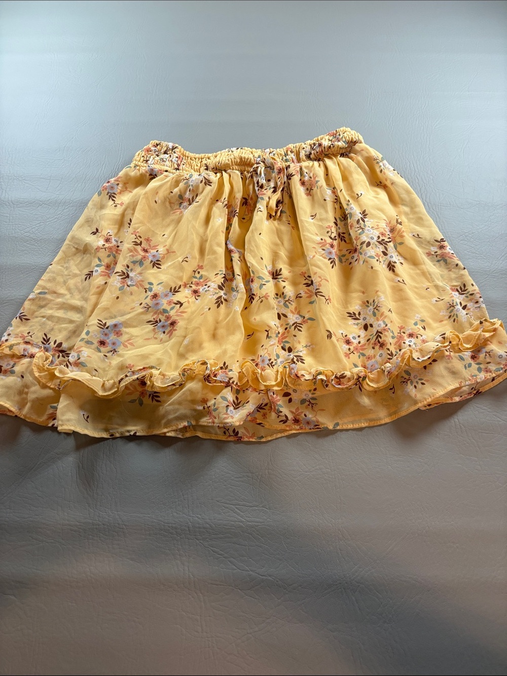Mele & Pere Yellow Floral Pull-On Ruffle Hem Mini Skirt Size Small
